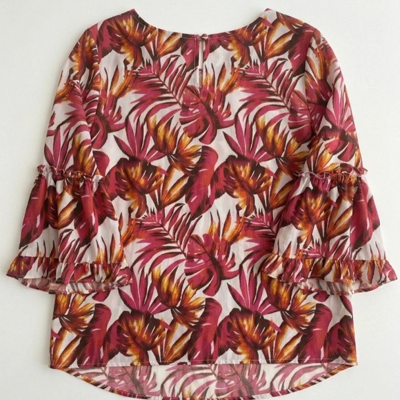 Jessica London Tops - Jessica London Burgundy and Gold Tropical Ruffle Sleeve Blouse